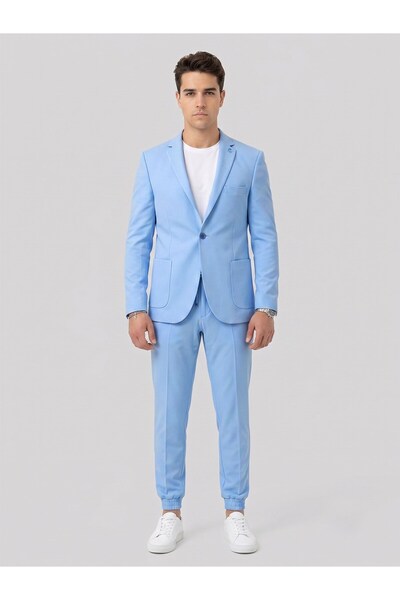 Plus Scorpion Pique Fabric Men's Suit with Jogger Pants – Single Button Slim ...