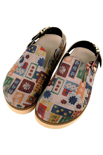Dogo Women's vegan leather multi-colored slippers - anatolian patterns design