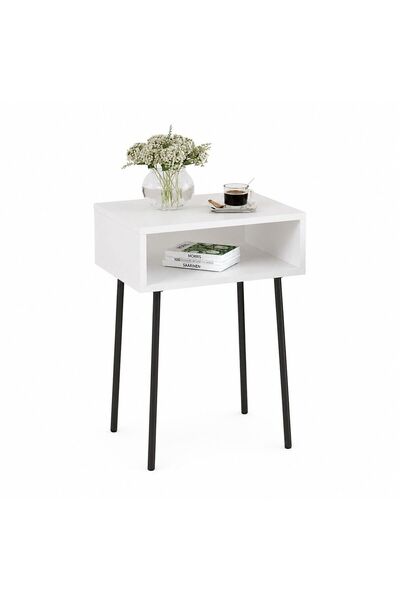 WOODENSA Mira Basucu Komodin Sik Tasarimli Metal Ayakli Sehpa Dekoratif Kitap...