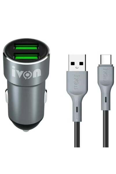 Ivon CC38 2.4A Dual USB Car Charger + 1m USB To USB-C / Type-C Fast Charge Da...