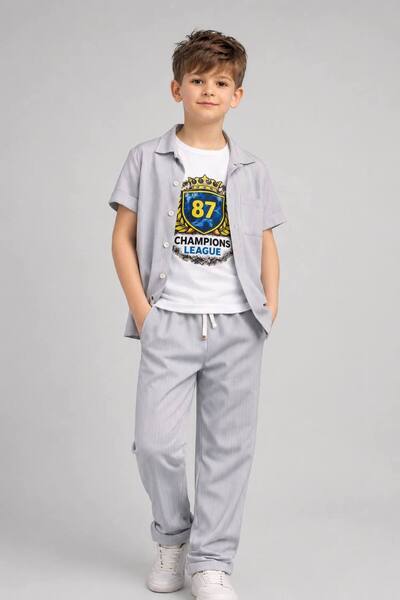 KADİR BABA Boys' Printed T-Shirt, Shirt, Pants 3-Piece Set, Ages 6-16