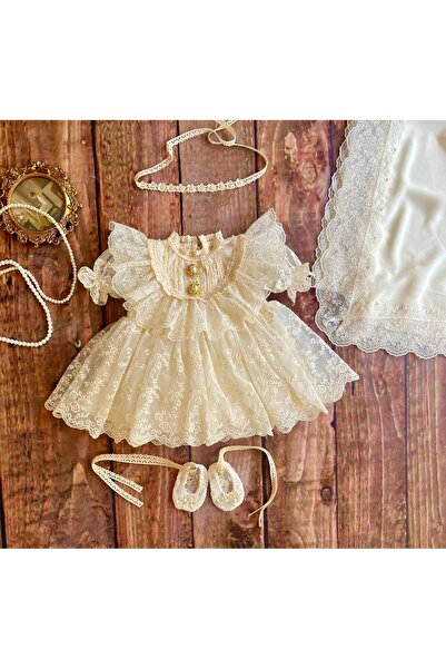Asrın Tasarım Atölyesi Baby Girl Cream Flower Garden Dress Set