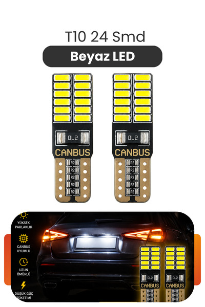 Asdelya T10 W5W 24 SMD Canbus Beyaz LED Ampul Park Plaka Tavan Bagaj İç Aydın...