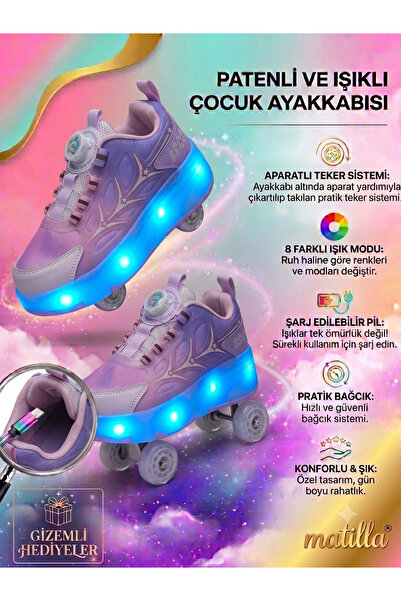 Matilla Işıklı Patenli Şarjlı Rahat kız erkek Çocuk Spor Ayakkabı