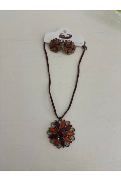 ELUNE İSTANBUL & MİLANO Vintage Çiçek Desenli Kolye Küpe Takımı Bronz Renk Bo...