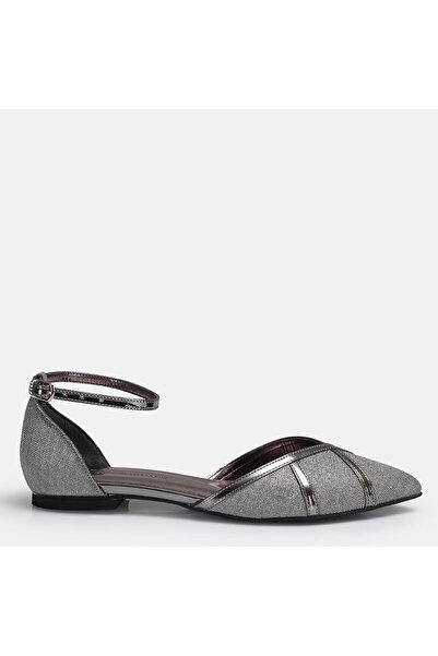 37Numara Large Size Platinum Glitter Belted Women's Ballerinas 41-42-43-44