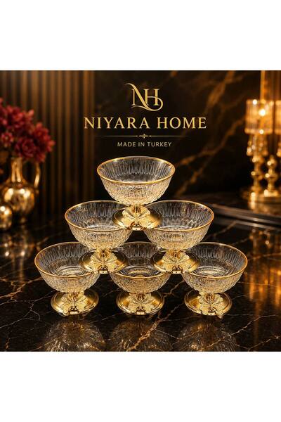 Niyara home Set of 6 Glass/Metal Serving Bowls/Ice Cream Containers