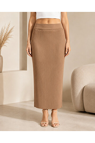 uzhanem Pleated Waist Elasticated Sucuba Knitted Skirt