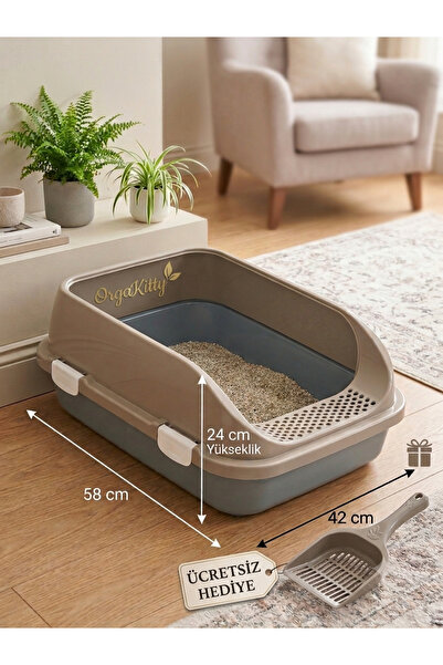 Orgakitty Ekstra Derin Açık Kedi Tuvaleti Kürek Hediyeli 58x42x24 h