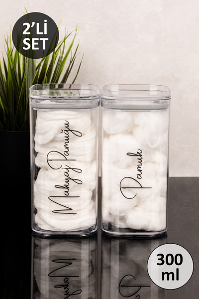 Dolkin Home 2-Piece Cotton - Makeup Cotton Labeled Transparent Mica Jar Cotto...