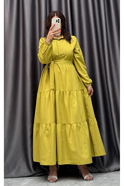 NİSUM MODA Shirt Collar Long Dress