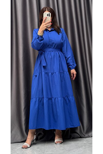 NİSUM MODA Shirt Collar Long Dress