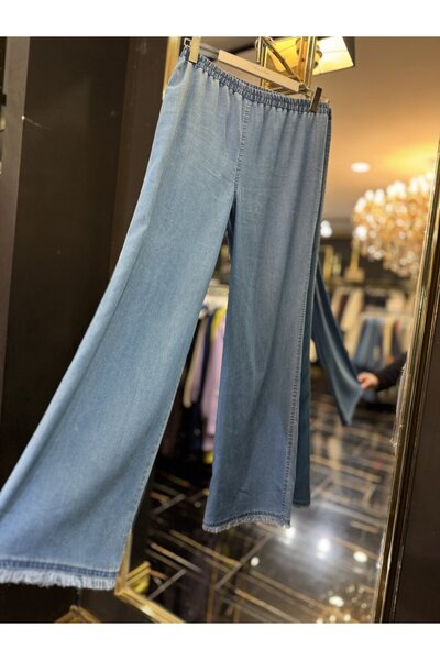 Asil 2511 Παντελόνι Tencel με κρόσσια στα μπατζάκια, μπλε