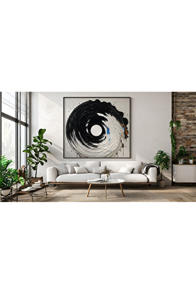 Ghaith Store Abstract Painting Canvas Artwork Luxury Black and White Swirl Mo...