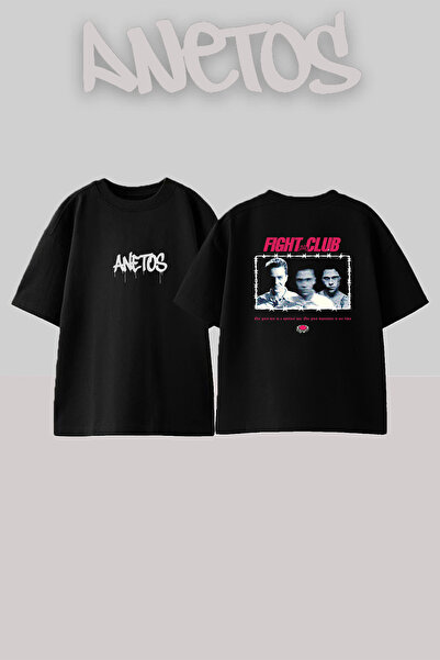 Anetos Fight Club_1 Μαύρο μπλουζάκι με στάμπα σχεδίου, unisex, oversized