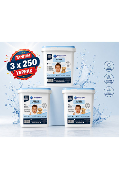 Bozan Yavuz Medical Sağlık Ürünleri 3x250 Yaprak Kova Bebek Islak Mendili Has...