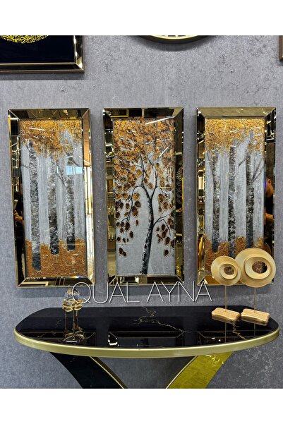 QUAL Gold Aynalı 3’lü Tablo Set