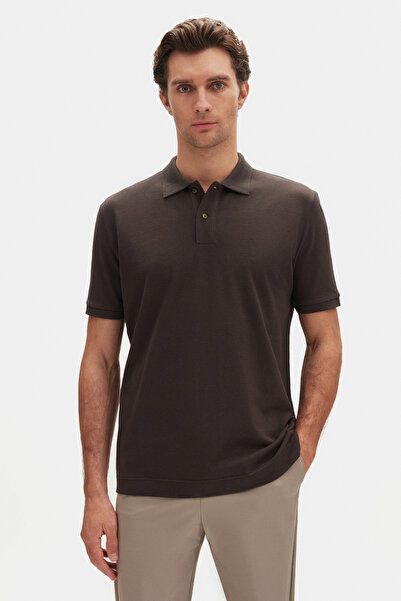 Damat Regular Fit Kahverengi %100 Pamuk Polo Yaka T-Shirt