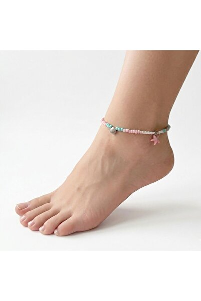 LeylanTakı Women's Pink Starfish Anklet Handmade Bijouterie Summer Gift