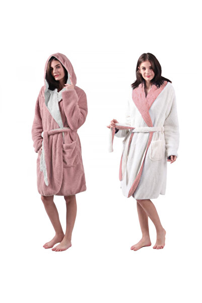 JEMIDI Halat de baie reversibil pentru femei, S, Roz / Alb, Poliester, 55057....