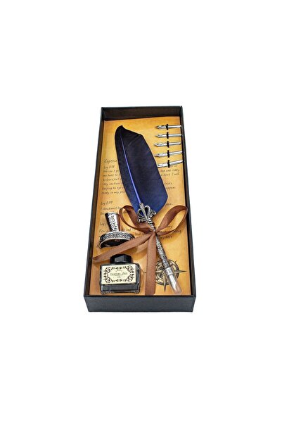 MACVI Set stilou vintage cu peniță albastră și ornamente metalice — Un cadou ...