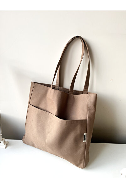 Nora Kahverengi Kanvas Shopper Tote Çanta, Omuz Çantası