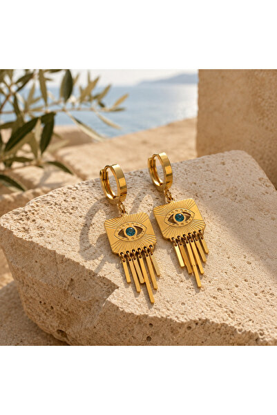 Shinestar atelier Göz Figürlü Sallantılı Gold Renk Halka Küpe Modern Otantik ...
