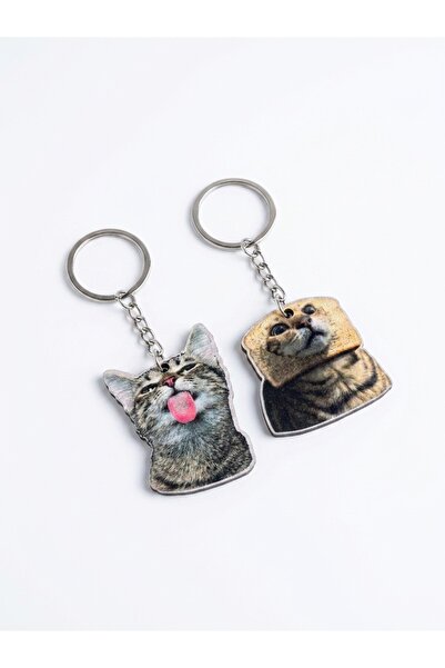 Hurbuy İkili Anahtarlık Seti Couple Keychain Komik Kedi Akrilik Anahtarlık Çi...