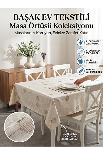 Başak Ev Tekstili Gold Shiny Pvc Tablecloth - Wipeable, Stain Resistant, Kitc...