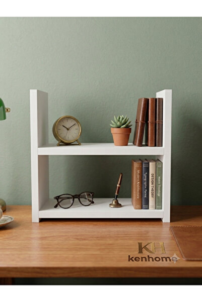KENHOME Çalışma Masası Üstü Organizer Mini Kitaplık Düzenleyici Raf Beyaz