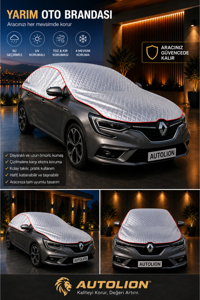 AUTOLION Half Car Tarpaulin, Shiny Fabric, Sedan and Hb Compatible Sun Protec...