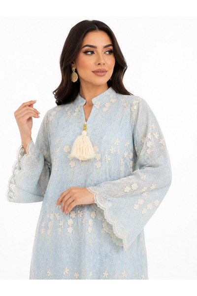 THOGUE Women's Long Lace Embroidered Robe with Flared Sleeves