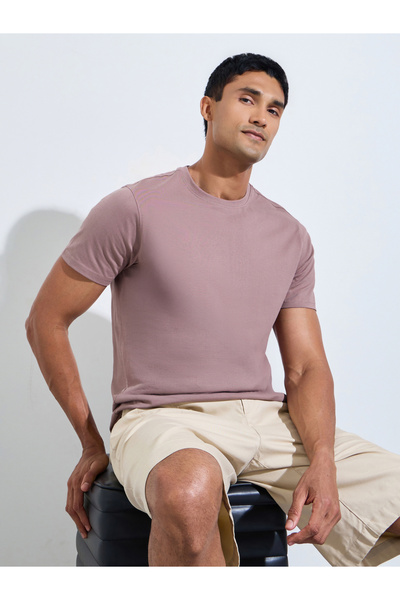 Styli Men Pink Crew Neck Regular Fit T-Shirt