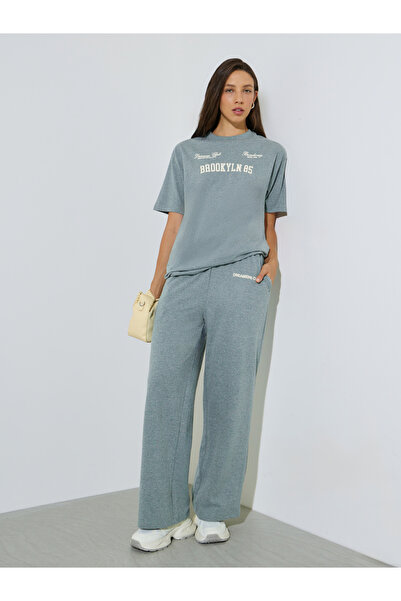 Styli Green Wide Leg Joggers with Drawstring and Side Pocket