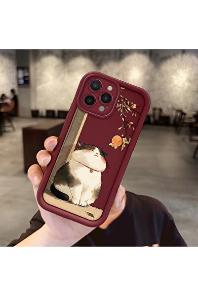 ucuc iPhone 14 Pro Uyumlu Darbeye Dayanıklı Kamera Korumalı Bordo Silikon Bas...