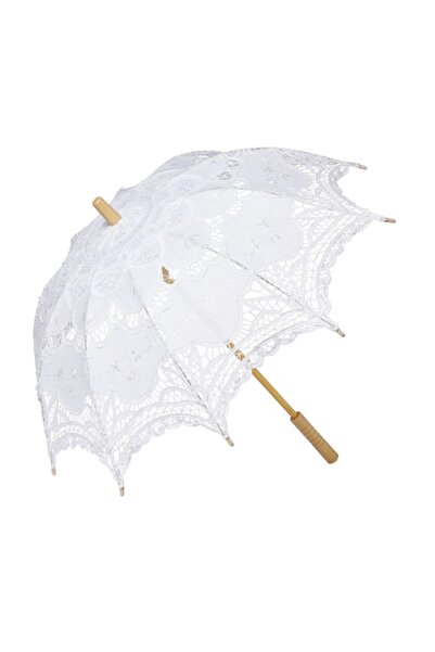 PRAVALIA CU SURPRIZE Umbrelă din dantelă Prințesă, Albă, Mâner din bambus