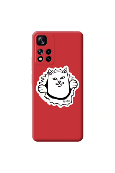 Other Xiaomi Redmi Note 11 Pro 5G White cat Red Colored Silicone TPU Θήκη