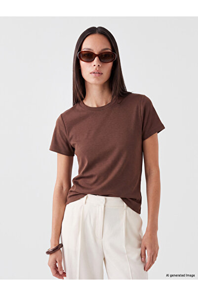 LC Waikiki Lcw Everyday Brown Crew Neck Soft Touch Women's T-Shirt