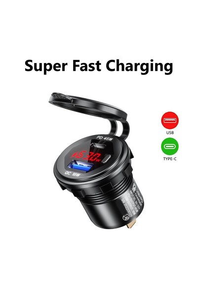 OEM Αδιάβροχος Ταχυφορτιστής QC3 Βολτόμετρο με Type-C &amp; USb 5V Super Fast...