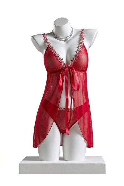 Sthxyfaith Lingerie for Women Front Open Babydoll Lace Chemise V Neck Mesh Sl...