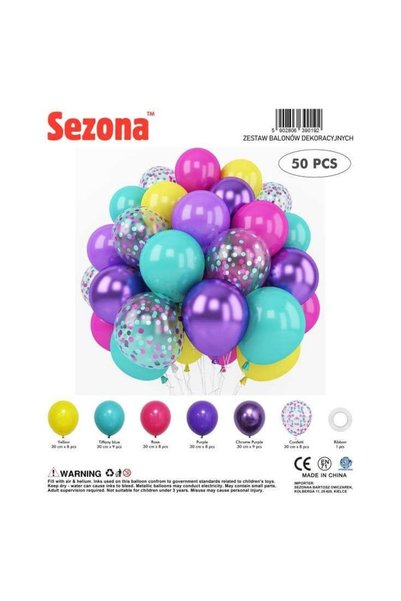 OEM Baloane latex metalice Sezona, cu confetti, decorative, multicolor, 50 buc