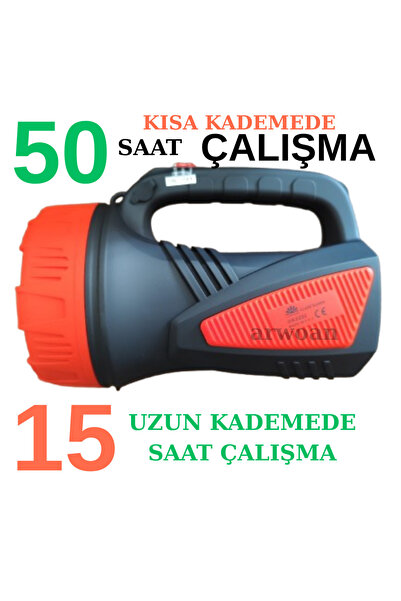 ARWOAN 50 Saat Kademeli - 15 Saat Güçlü LED El Feneri Şarjlı Uzun Ömürlü Proj...