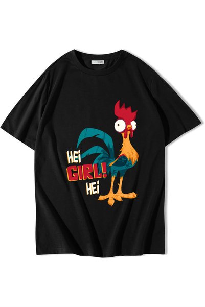 BRZ COLLECTION Unisex Supradimensionat Hei Girl! Tricou Hei Negru