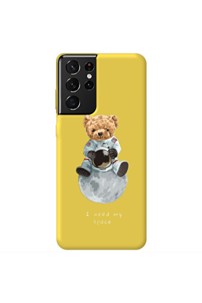 Other Samsung S21 Ultra Bear in space Yellow Colored Silicone TPU Θήκη