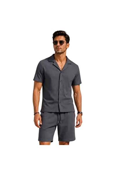 Barinoska Men's Summer Crepe Fabric Short Sleeve Shirt Elastic Pocket Shorts ...