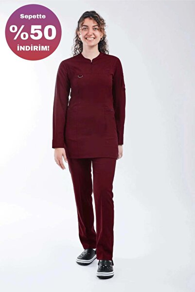 oksijen uniform الزمرد (الحجاب) - بوردو (طقم)