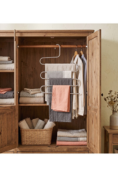 HSY STORE 4 Adet Çok Amaçlı 5 Katlı Metal Pantolon Eşarp Şal Askısı Dolap İçi...