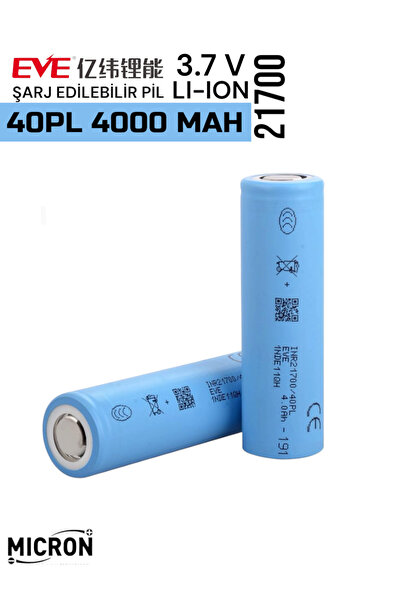 Micron Eve 21700 3.7V 4000 mAh Li-ion Şarj Edilebilir Pil - 40PL Yüksek Deşar...