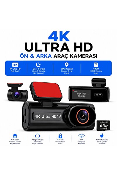 HPYTECH 🚗 4K Ultra HD Mini Araç Kamerası Ön ve Arka Çift Kameralı WiFi GPS D...