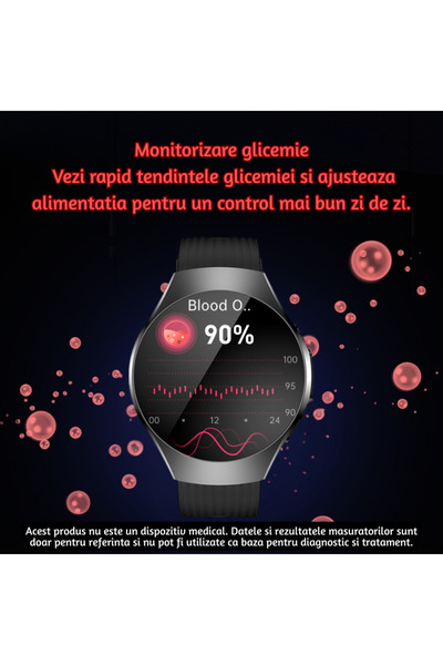 Lommad Ceas Smartwatch Lommad® barbati, Apel Bluetooth, EKG, Glicemie, Tensiune arteriala, Ritm cardiac, Stres, Somn, Ecran AMOLED 1.56", Baterie 440 mAh, IP68, Lanterna + CADOU curea
